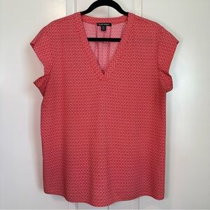 Hilary Radley Red Patterned V-Neck Blouse Size Large